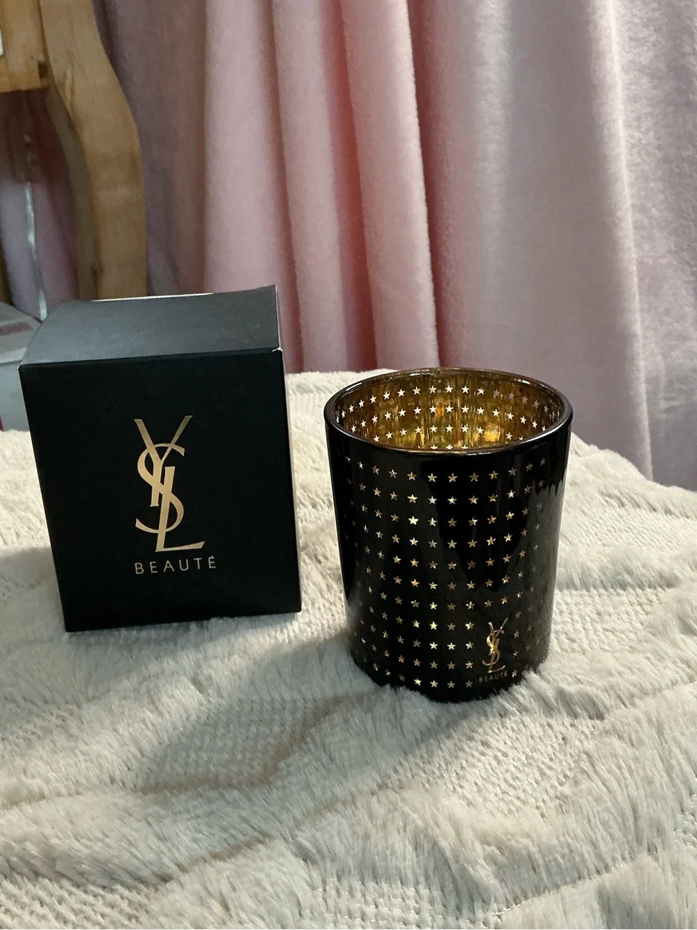 Yves Saint Laurent Black and Gold Star Cutout Candle Holder